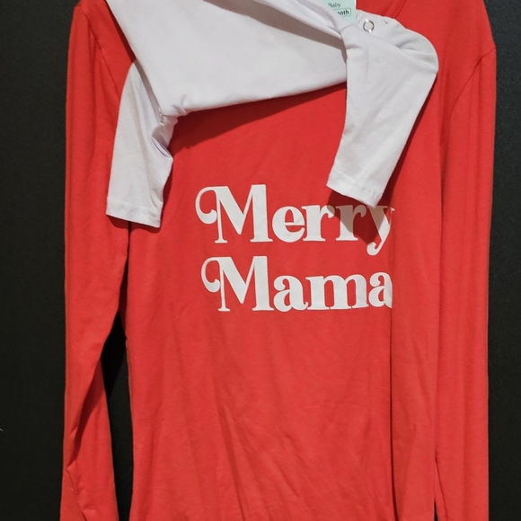 Merry Mini Kids Shirt 0-3 Months With Matching Mom Tee Size Small- Red and White - Picture 2 of 3